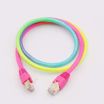 Rainbow Color Braided Cat8 Patch Cable 26AWG To Match Colored Lights
